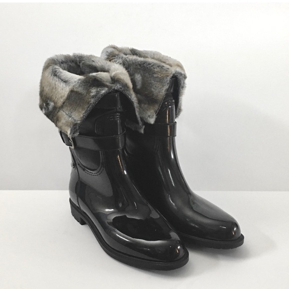 Stuart Weizmann snowflake black grainy nero rubber boot size 8.5 39 faux fur - Picture 3 of 17